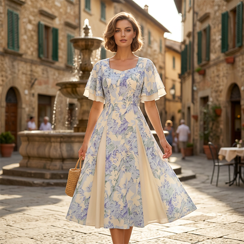 👗55 % de réduction🔥Offres spéciales - Robe évasée à manches flottantes| Style Vintage Chic 🌸