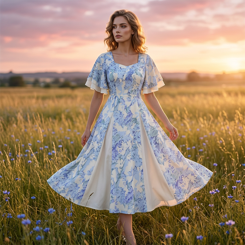 👗55 % de réduction🔥Offres spéciales - Robe évasée à manches flottantes| Style Vintage Chic 🌸