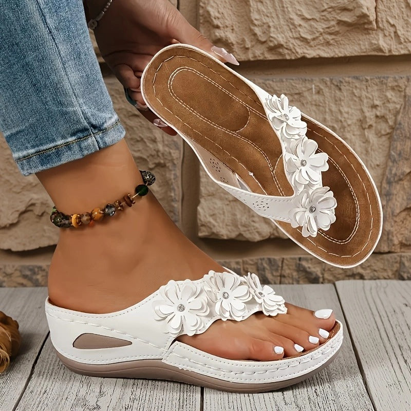 🌸👠57% de réduction🔥 Sandales compensées à entre-doigts florales pour femmes