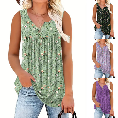 👕 PROMO LIMITÉE 56% DE RÉDUCTION ! 🌸 Haut Sans Manches Imprimé à Boutons – Léger, Respirant & Couleurs Vives ✨