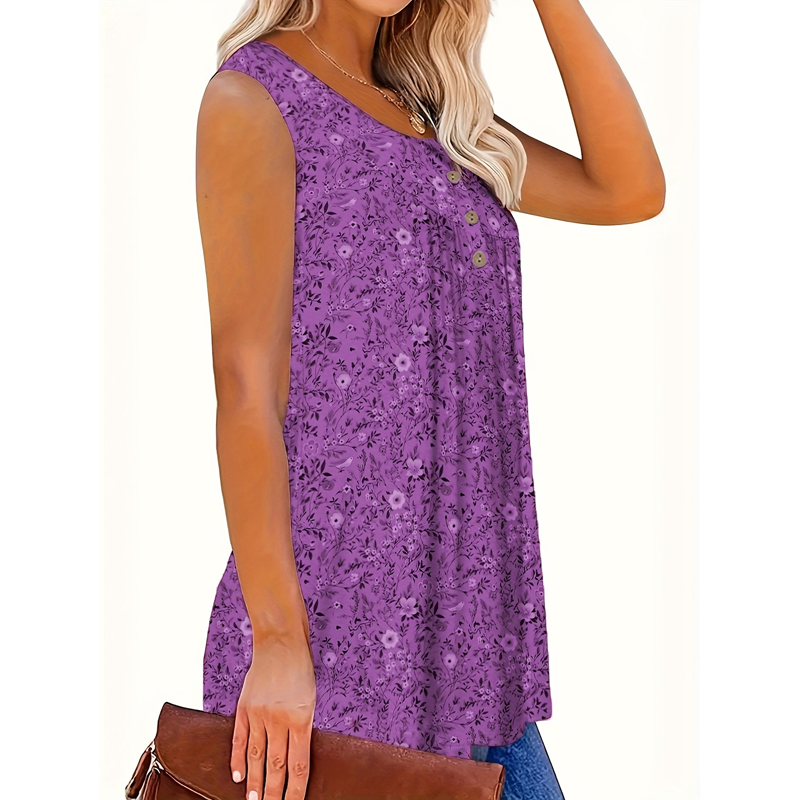 👕 PROMO LIMITÉE 56% DE RÉDUCTION ! 🌸 Haut Sans Manches Imprimé à Boutons – Léger, Respirant & Couleurs Vives ✨