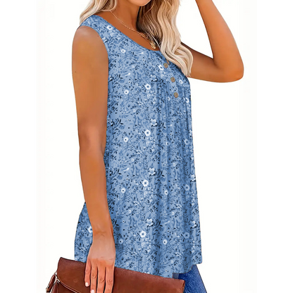 👕 PROMO LIMITÉE 56% DE RÉDUCTION ! 🌸 Haut Sans Manches Imprimé à Boutons – Léger, Respirant & Couleurs Vives ✨
