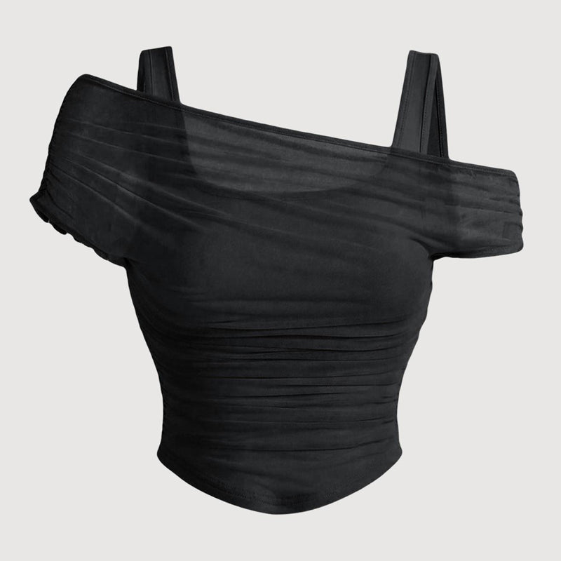 ✨🌿50 % de réduction🔥Haut en maille froncée asymétrique pour femme