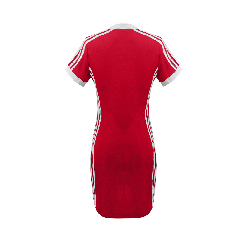 👗 53% DE RÉDUCTION MAINTENANT ! Robe mini moulante sportive pour femme – Col V, manches rayées, polyester respirant et coupe flatteuse 🏃‍♀️✨