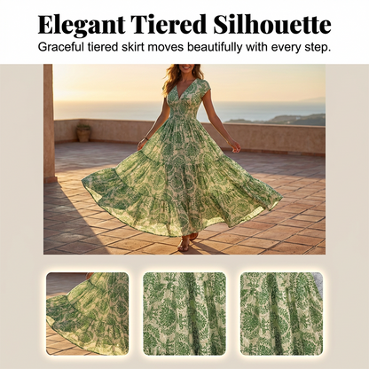 👗🌸57% de réduction 🍂 Robe longue à col en V et imprimé floral, avec smocks, pour femme🍁
