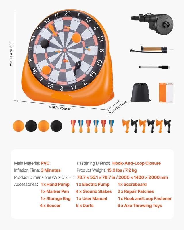 ✨ 50 % de réduction + livraison gratuite 🔥 Cible de fléchettes gonflable en forme de ballon de football, cible géante, livrée avec 2 ballons de football et une pompe à air, s'installe en 3 minutes, idéale pour les grands jeux dans le jardin