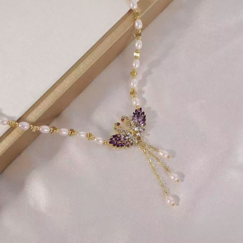 ✨53 % de réduction 🔥 Collier pendentif double cygne violet 🌹