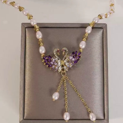 ✨53 % de réduction 🔥 Collier pendentif double cygne violet 🌹