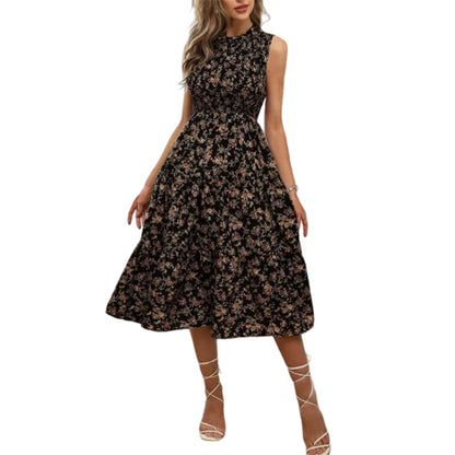 💐 PROMO -50% ! Robe sans Manches Décontractée 🌸| Imprimé Floral, Coupe Midi & Jupe à Étages & Style Bohème 🌴