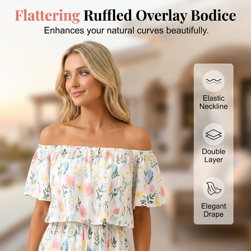 🌸Robe longue à manches courtes et épaules dénudées ✅ Épaules Dénudées & Poches Cachées | Bohème et Élégante 👗 -50% AUJOURD’HUI 🔥