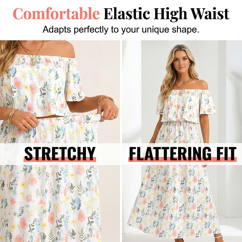 🌸Robe longue à manches courtes et épaules dénudées ✅ Épaules Dénudées & Poches Cachées | Bohème et Élégante 👗 -50% AUJOURD’HUI 🔥