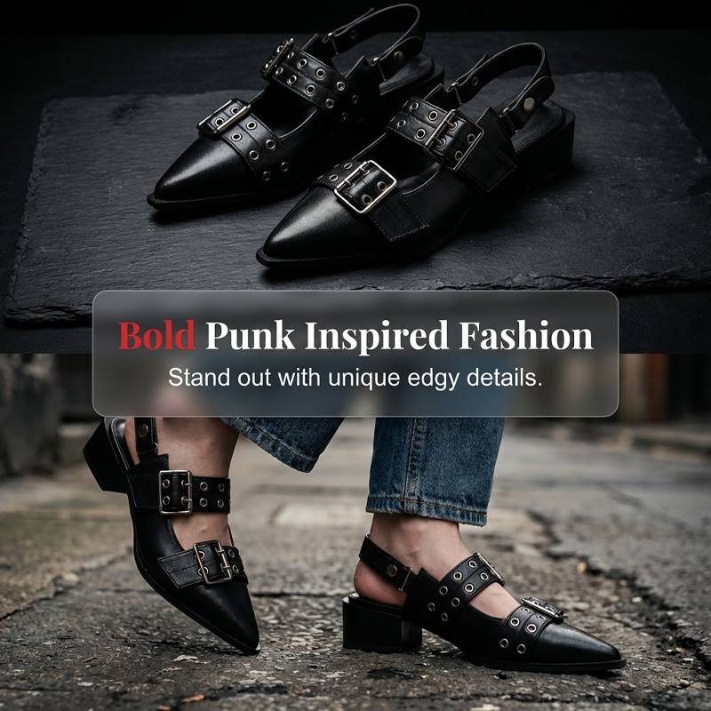 📢🔥50 % de réduction !! ⏰Escarpins à talons bas, œillets et boucles, style rock
