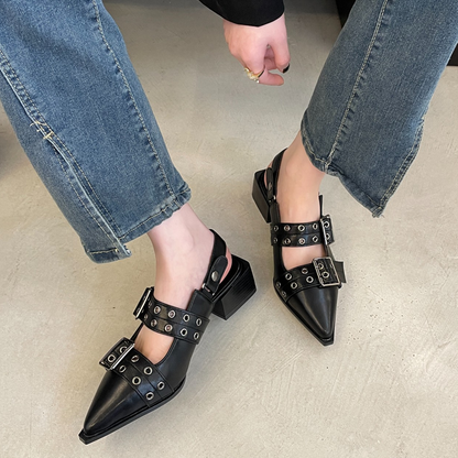 📢🔥50 % de réduction !! ⏰Escarpins à talons bas, œillets et boucles, style rock