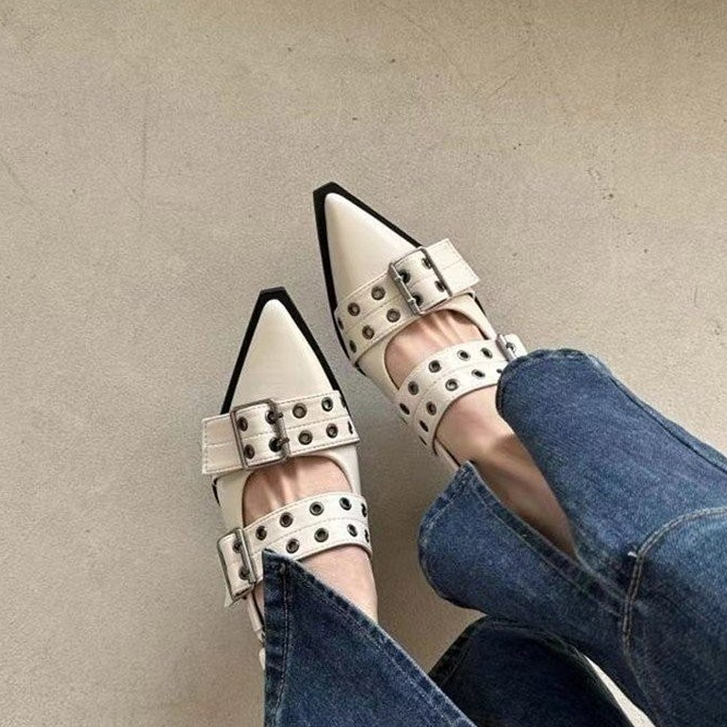 📢🔥50 % de réduction !! ⏰Escarpins à talons bas, œillets et boucles, style rock