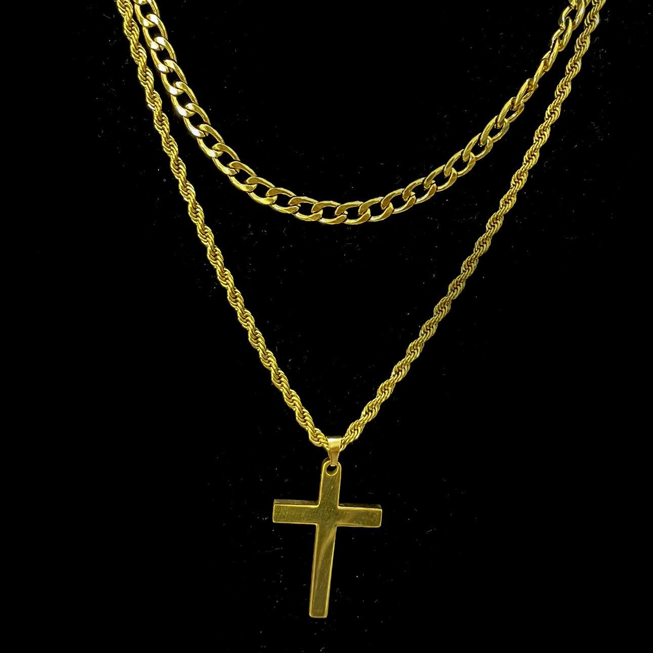 ✨✝️58 % de réduction🔥Collier double rangée en acier inoxydable Collier créatif à chaînes torsadées cubaines multi-rangées