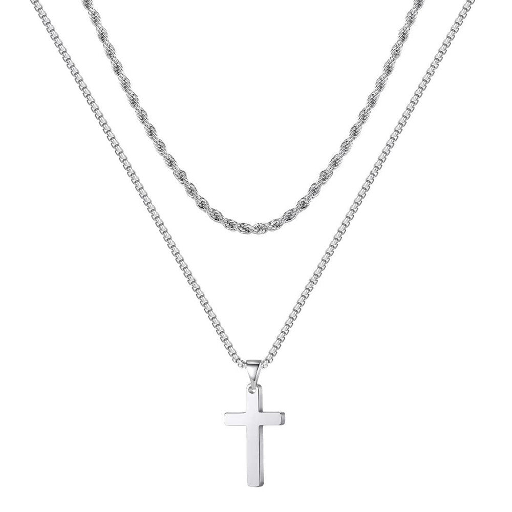 ✨✝️58 % de réduction🔥Collier double rangée en acier inoxydable Collier créatif à chaînes torsadées cubaines multi-rangées