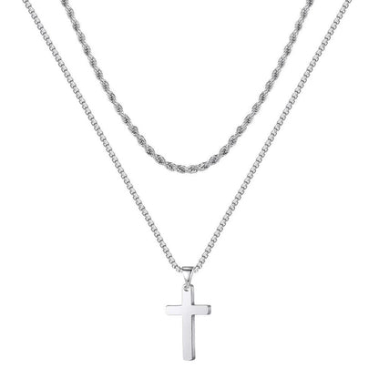 ✨✝️58 % de réduction🔥Collier double rangée en acier inoxydable Collier créatif à chaînes torsadées cubaines multi-rangées
