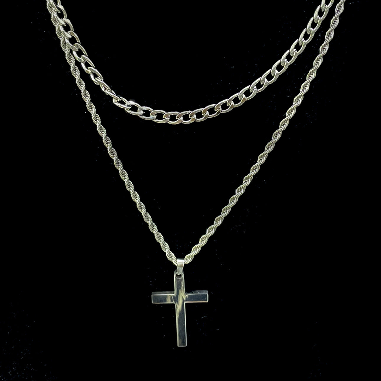 ✨✝️58 % de réduction🔥Collier double rangée en acier inoxydable Collier créatif à chaînes torsadées cubaines multi-rangées