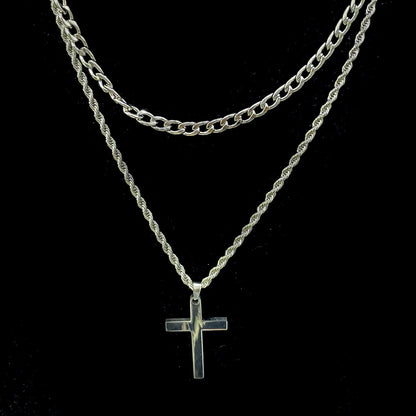 ✨✝️58 % de réduction🔥Collier double rangée en acier inoxydable Collier créatif à chaînes torsadées cubaines multi-rangées