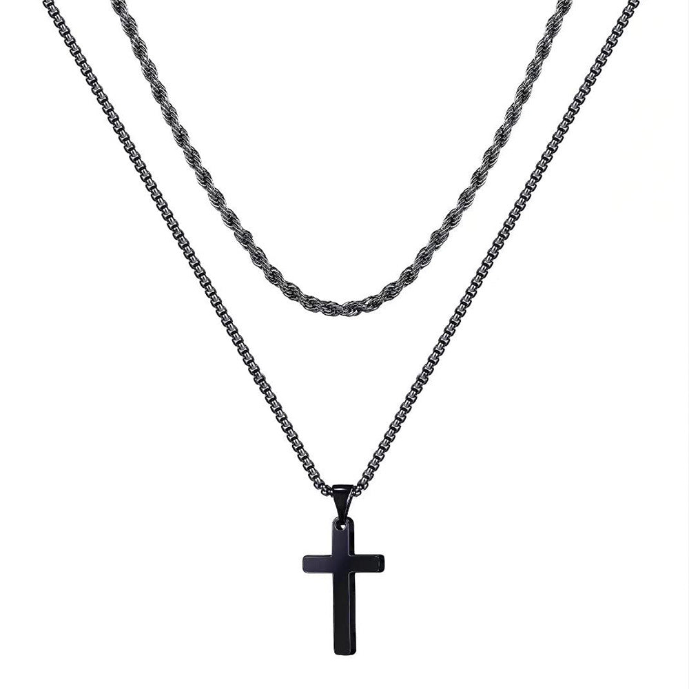 ✨✝️58 % de réduction🔥Collier double rangée en acier inoxydable Collier créatif à chaînes torsadées cubaines multi-rangées