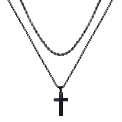 ✨✝️58 % de réduction🔥Collier double rangée en acier inoxydable Collier créatif à chaînes torsadées cubaines multi-rangées