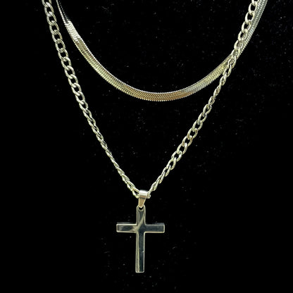✨✝️58 % de réduction🔥Collier double rangée en acier inoxydable Collier créatif à chaînes torsadées cubaines multi-rangées