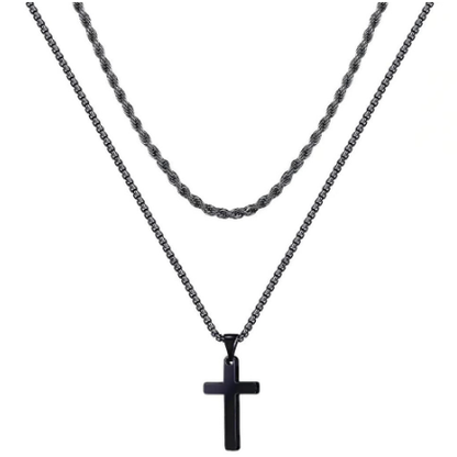 ✨✝️58 % de réduction🔥Collier double rangée en acier inoxydable Collier créatif à chaînes torsadées cubaines multi-rangées