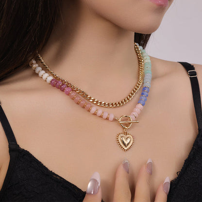 ✨📿53% de réduction🔥Collier superposé avec perles arc-en-ciel et chaîne de style bohème