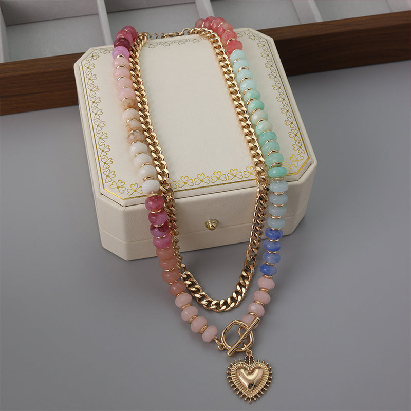 ✨📿53% de réduction🔥Collier superposé avec perles arc-en-ciel et chaîne de style bohème