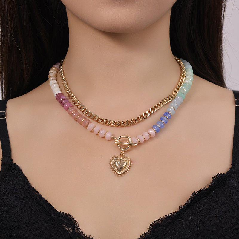 ✨📿53% de réduction🔥Collier superposé avec perles arc-en-ciel et chaîne de style bohème