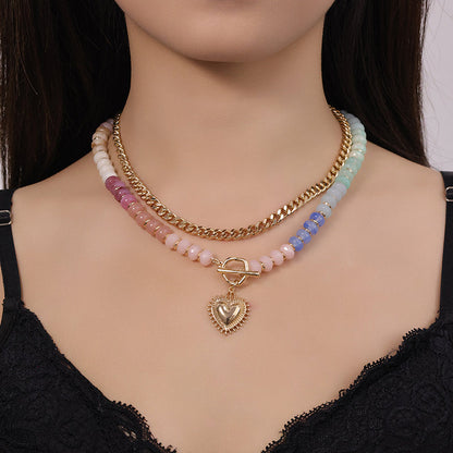 ✨📿53% de réduction🔥Collier superposé avec perles arc-en-ciel et chaîne de style bohème