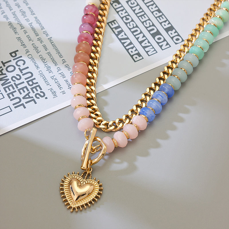 ✨📿53% de réduction🔥Collier superposé avec perles arc-en-ciel et chaîne de style bohème