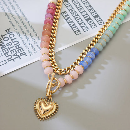 ✨📿53% de réduction🔥Collier superposé avec perles arc-en-ciel et chaîne de style bohème