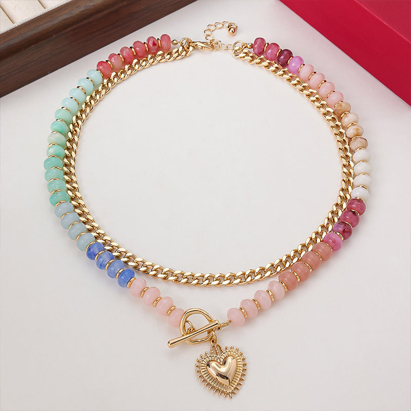 ✨📿53% de réduction🔥Collier superposé avec perles arc-en-ciel et chaîne de style bohème