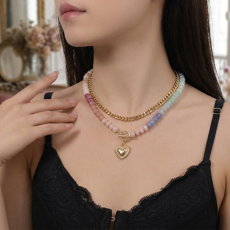 ✨📿53% de réduction🔥Collier superposé avec perles arc-en-ciel et chaîne de style bohème