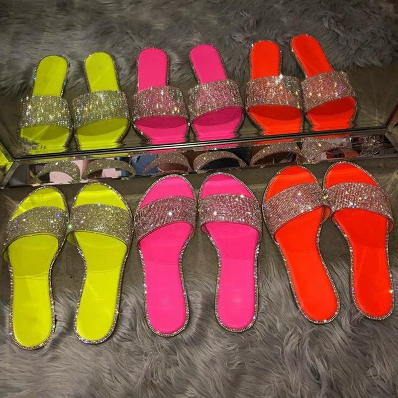 ✨💎40% de réduction🔥Sandales plates à strass scintillants pour femme