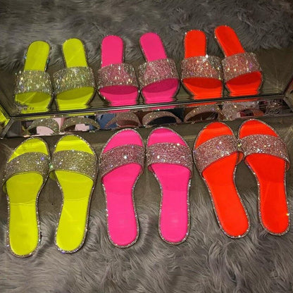 ✨💎40% de réduction🔥Sandales plates à strass scintillants pour femme