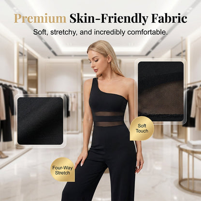 🌸🍁54% de réduction + livraison gratuite🔥Combinaison à jambes larges avec empiècement en maille et une seule bretelle