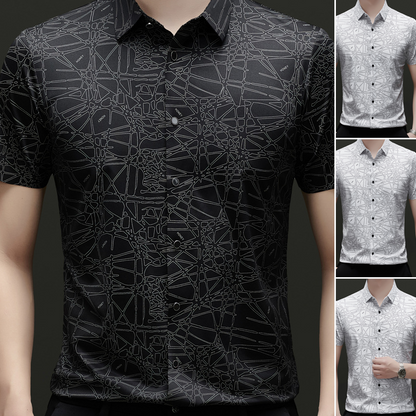 👕✨50 % de réduction🔥Chemise à col et manches courtes pour homme, au motif géométrique abstrait chic