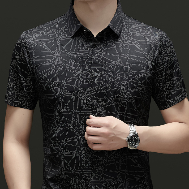 👕✨50 % de réduction🔥Chemise à col et manches courtes pour homme, au motif géométrique abstrait chic