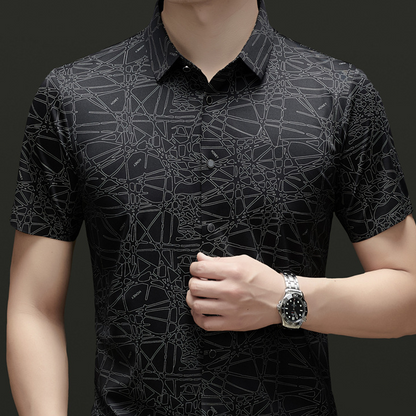 👕✨50 % de réduction🔥Chemise à col et manches courtes pour homme, au motif géométrique abstrait chic