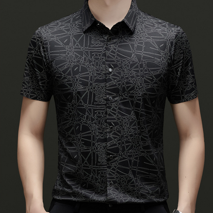 👕✨50 % de réduction🔥Chemise à col et manches courtes pour homme, au motif géométrique abstrait chic