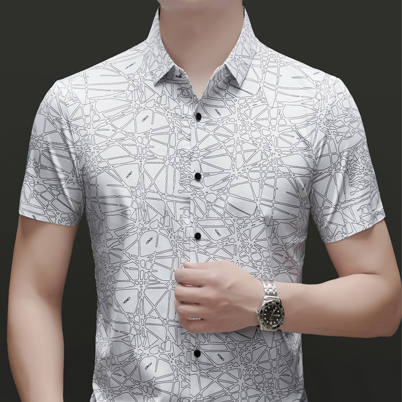 👕✨50 % de réduction🔥Chemise à col et manches courtes pour homme, au motif géométrique abstrait chic