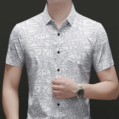 👕✨50 % de réduction🔥Chemise à col et manches courtes pour homme, au motif géométrique abstrait chic