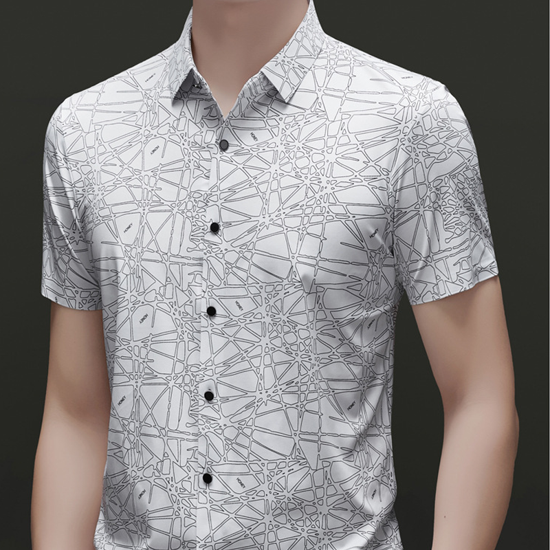 👕✨50 % de réduction🔥Chemise à col et manches courtes pour homme, au motif géométrique abstrait chic