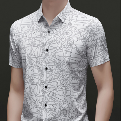 👕✨50 % de réduction🔥Chemise à col et manches courtes pour homme, au motif géométrique abstrait chic