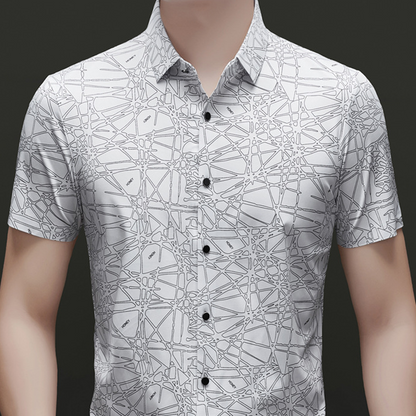 👕✨50 % de réduction🔥Chemise à col et manches courtes pour homme, au motif géométrique abstrait chic