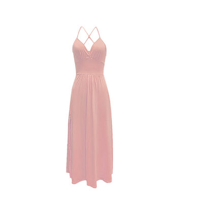 ✨🌈50 % de réduction👗Robe longue à col en V, bretelles fines et fente haute✨