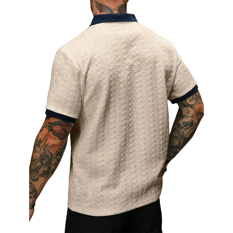 👕 50 % DE RÉDUCTION EN CE MOMENT ! ✨ Haut décontracté texturé pour homme – Col contrasté et tissu en maille – Polyvalent et facile d'entretien 🎩