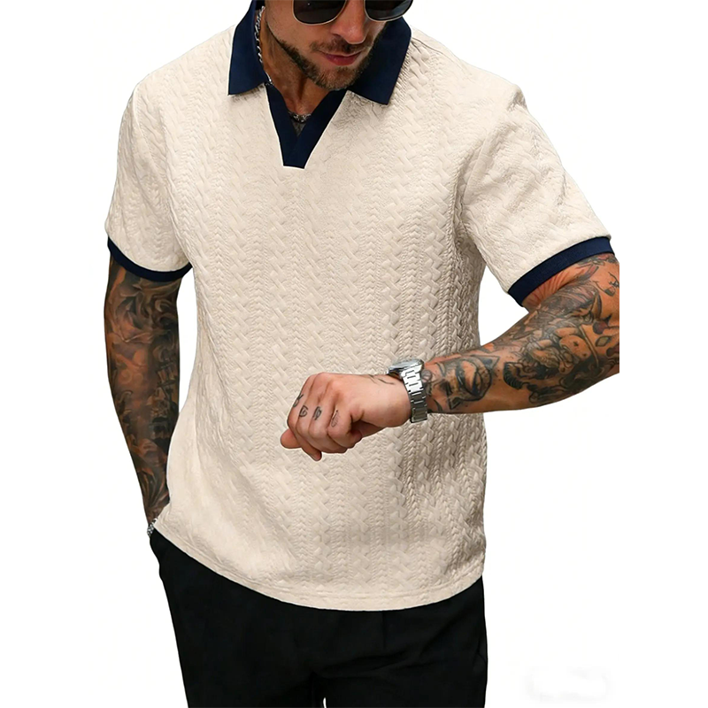 👕 50 % DE RÉDUCTION EN CE MOMENT ! ✨ Haut décontracté texturé pour homme – Col contrasté et tissu en maille – Polyvalent et facile d'entretien 🎩